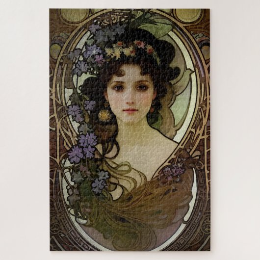 Elegant Mucha Style Portret van een mooie vrouw Legpuzzel (Verticaal)