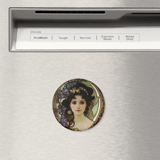 Elegant Mucha Style Portret van een mooie vrouw Magneet (Insitu (Vaatwasser))