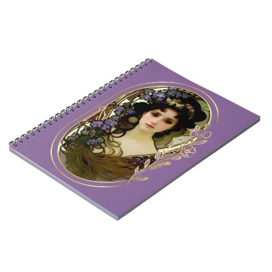 Elegant Mucha Style Portret van een mooie vrouw Notitieboek (Linkerzijde)