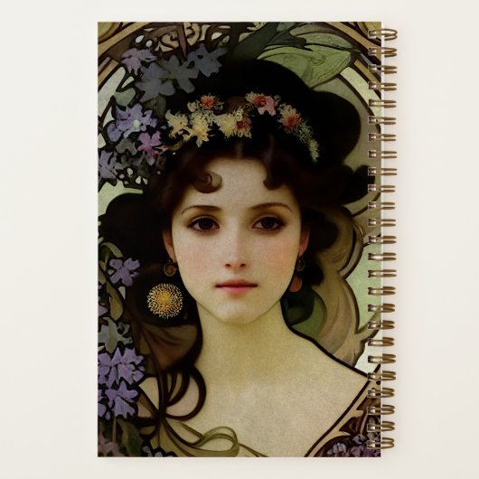 Elegant Mucha Style Portret van een mooie vrouw Notitieboek (Achterkant)