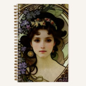 Elegant Mucha Style Portret van een mooie vrouw Notitieboek (Voorkant)