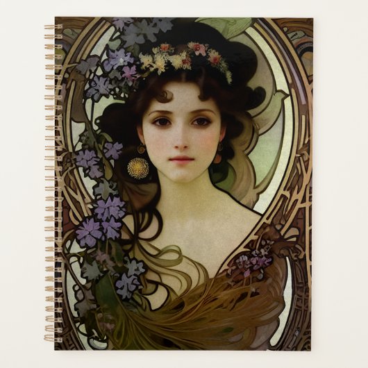 Elegant Mucha Style Portret van een mooie vrouw Planner (Voorkant)