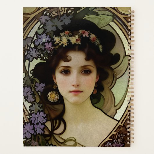 Elegant Mucha Style Portret van een mooie vrouw Planner (Achterkant)