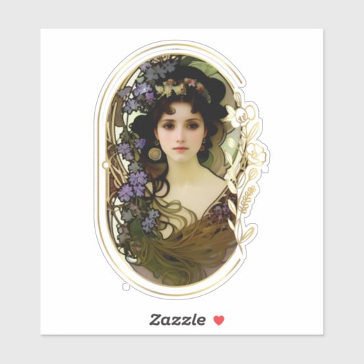 Elegant Mucha Style Portret van een mooie vrouw Sticker (Vel)