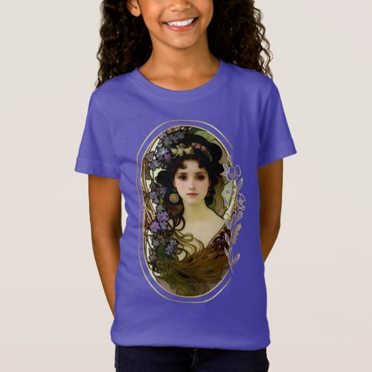 Elegant Mucha Style Portret van een mooie vrouw T-shirt (Voorkant)