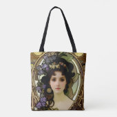 Elegant Mucha Style Portret van een mooie vrouw Tote Bag (Achterkant)