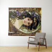 Elegant Mucha Style Portret van een mooie vrouw Wandkleed (In Situ (horizontaal))