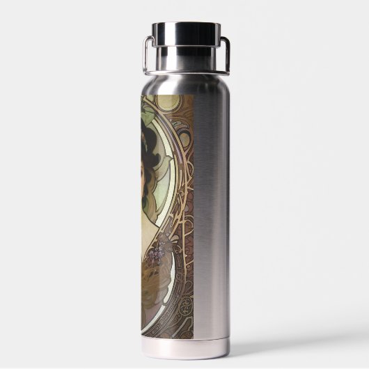 Elegant Mucha Style Portret van een mooie vrouw Waterfles (Achterkant)