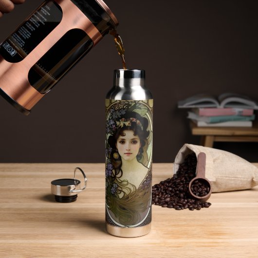 Elegant Mucha Style Portret van een mooie vrouw Waterfles (Koffie)
