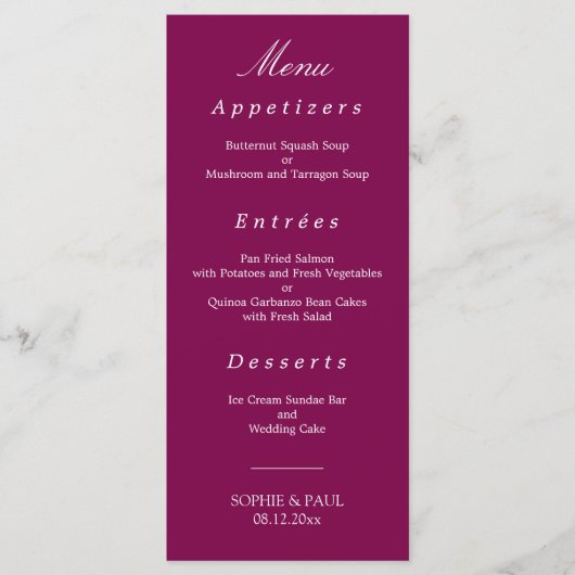 Elegant Mulberry Wedding Menu (Voorkant)