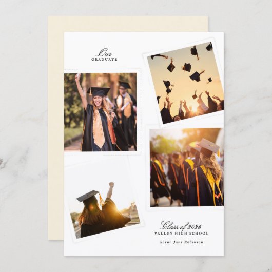 elegant multi 4 photo frame graduation high school aankondiging (Voorkant / Achterkant)