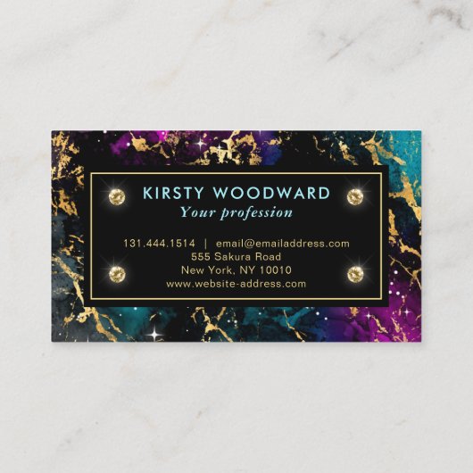 Elegant Multi Colors & Gold Galaxy Marble Visitekaartje (Achterkant)