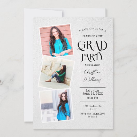Elegant Multi Photo Afstuderen Invitation Kaart (Voorkant)
