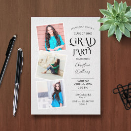 Elegant Multi Photo Afstuderen Invitation Kaart