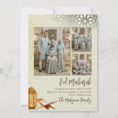 Elegant Multi-Photo Geometric Islamic Eid Mubarak  Feestdagenkaart (Voorkant)