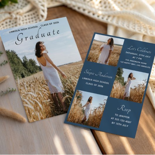 Elegant Multi Photo Graduation Party Kaart