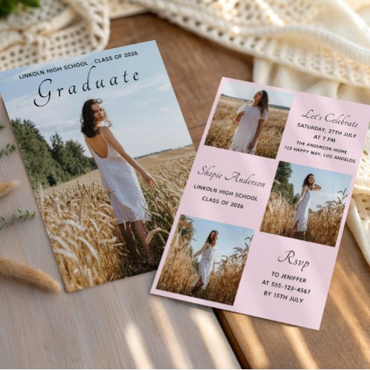 Elegant Multi Photo Graduation Party Kaart