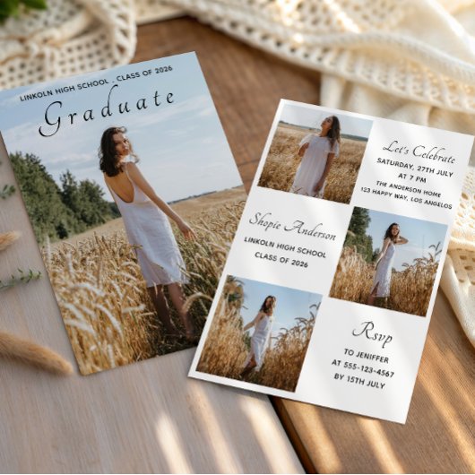 Elegant Multi Photo Graduation Party Kaart