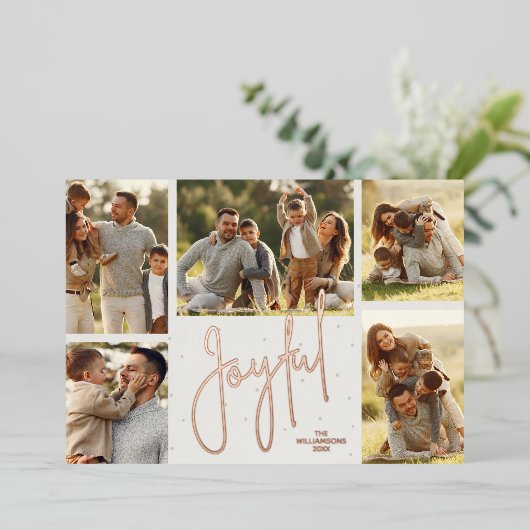 Elegant Multi Photo Joyful Roos Gold Folie Feestdagenkaart (Staand Voorkant)