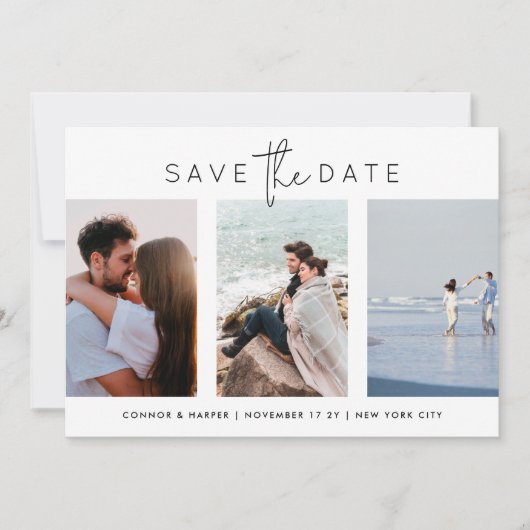 Elegant Multi Zwart Wit Script 4 Foto Save The Date (Voorkant)