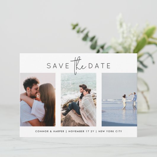 Elegant Multi Zwart Wit Script 4 Foto Save The Date (Staand voorkant)