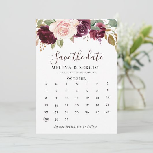 Elegant Multicolor Flowers Save the Date Calendar (Staand voorkant)