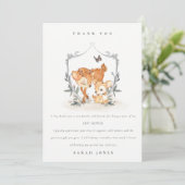 Elegant mum deer Fawn Floral Crest Baby shower Bedankkaart (Staand voorkant)