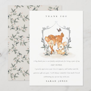 Elegant mum deer Fawn Floral Crest Baby shower Bedankkaart