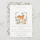 Elegant mum deer Fawn Floral Crest Baby shower Bedankkaart (Voorkant / Achterkant)