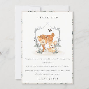 Elegant mum deer Fawn Floral Crest Baby shower Bedankkaart