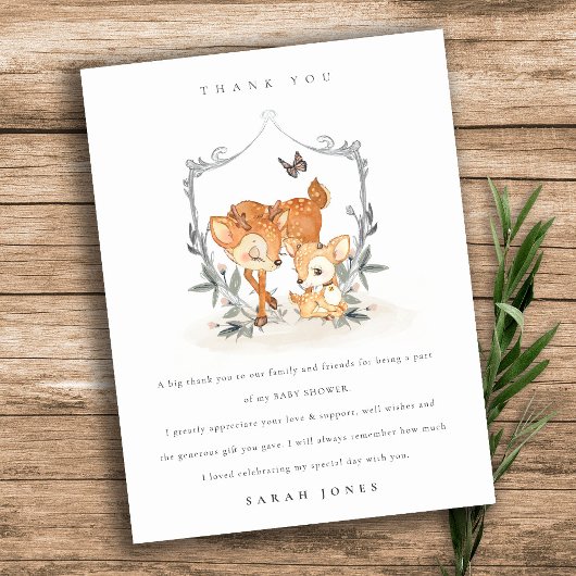 Elegant mum deer Fawn Floral Crest Baby shower Briefkaart