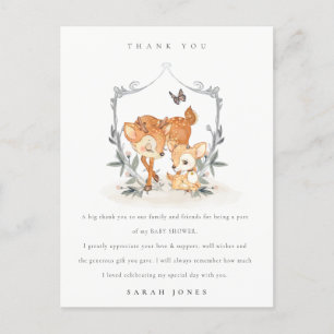 Elegant mum deer Fawn Floral Crest Baby shower Briefkaart