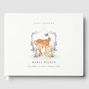Elegant mum deer Fawn Floral Crest Baby shower Gastenboek