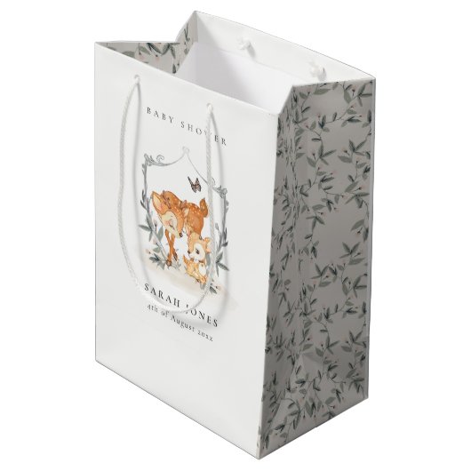 Elegant mum deer Fawn Floral Crest Baby shower Medium Cadeauzakje (Achterkant Gekanteld)