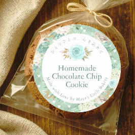 Elegant Muntgroene Botanische Bakkerij Product Ronde Sticker