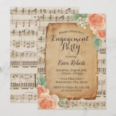 Elegant Music Engagement Party  Floral Kaart (Voorkant / Achterkant)
