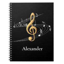 Elegant Music Gold Treble Clef Personalized Black Notitieboek