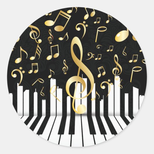 Elegant Music Note Luxe piano-toetsen Ronde Sticker (Voorkant)