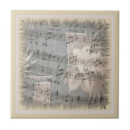 Elegant Music Notes In Blue And Beige Tegeltje (Voorkant)