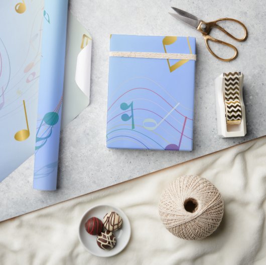 Elegant Music Notes In Blue Gradient Cadeaupapier (Crafts)