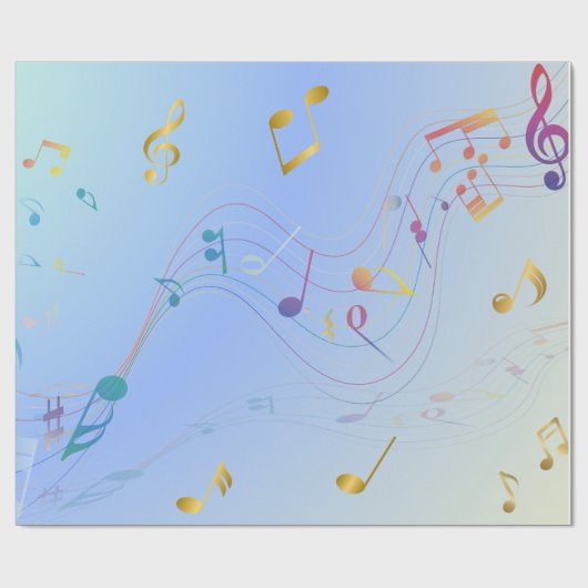 Elegant Music Notes In Blue Gradient Cadeaupapier (Vlak)