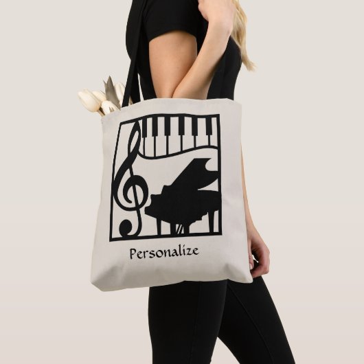 Elegant Music Piano Keyboard Clef Note Stylish Tote Bag (Dichtbij)