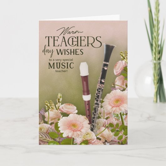 Elegant Music Teacher’s Day Floral Card Kaart (Voorkant)