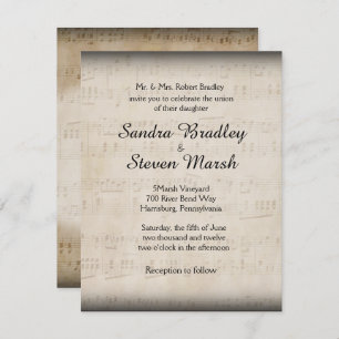 Elegant Music Wedding Invitation Kaart