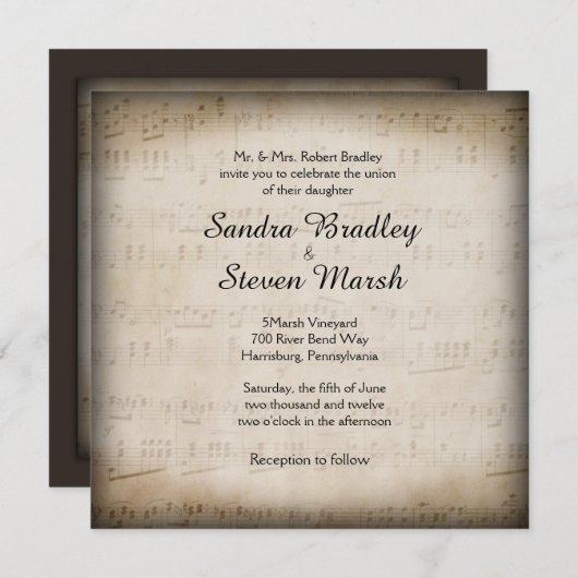 Elegant Music Wedding Invitation Kaart (Voorkant / Achterkant)