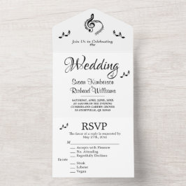 Elegant Music Wedding Theme w/RSVP All-in-One Inv All In One Uitnodiging