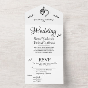 Elegant Music Wedding Theme w/RSVP All-in-One Inv All In One Uitnodiging