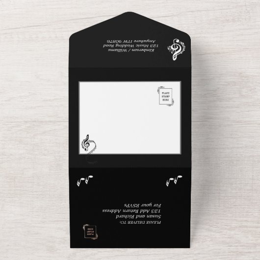 Elegant Music Wedding Theme w/RSVP All In One Uitnodiging (Buitenkant)