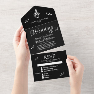 Elegant Music Wedding Theme w/RSVP All In One Uitnodiging