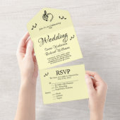 Elegant Music Wedding Theme Yellow All In One Uitnodiging (Afscheurbaar)